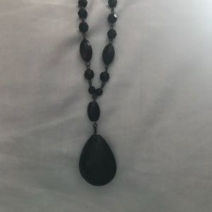 Black Teardrop and Bead Necklace